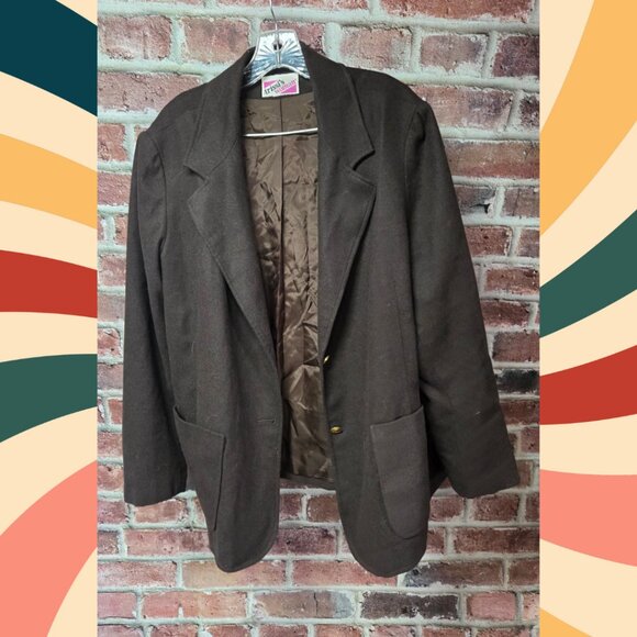 Trissis Blazer Jacket 44 | Vintage 90s Brown Wool Blend Single Breasted - Picture 1 of 6